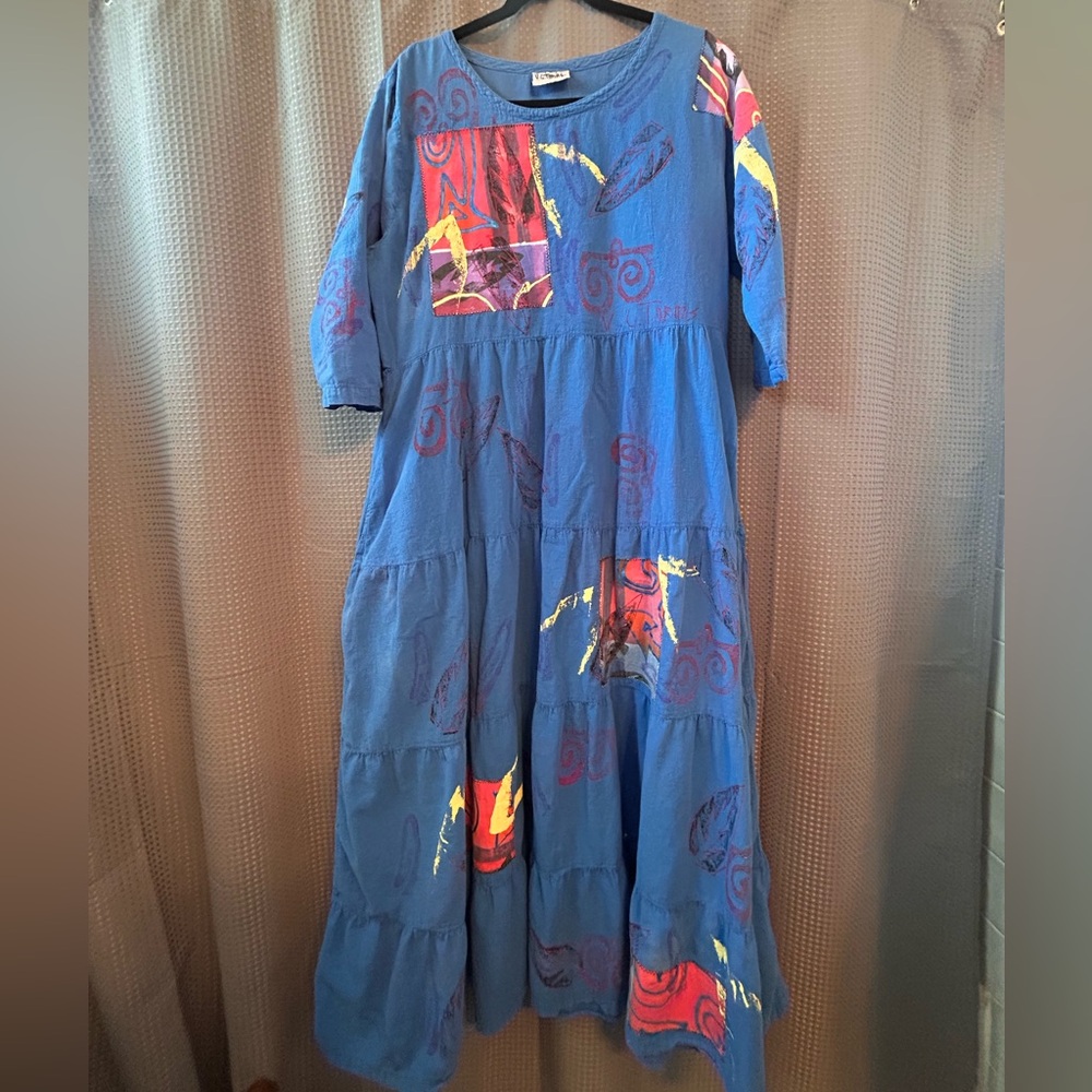V.C. Torias hand painted tiered patched Women's Dress vtg